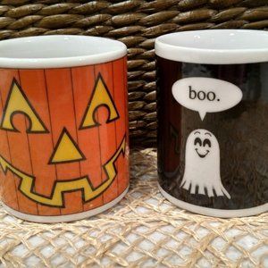 SET/2 Halloween Coffee Mugs Jack-o-Lantern and BOO Ghost, EUC